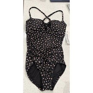 Trimshaper Black brown  peep hole front one piece swimsuit sz 10 NWT NEW
